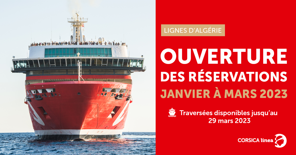 Corsica Linea : ouverture réservation bateau Marseille Alger  pour janvier février et mars 2023